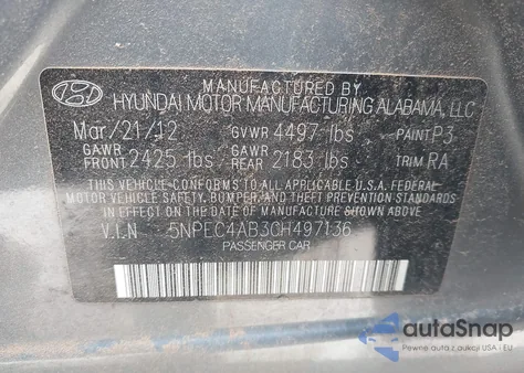 2012 Hyundai Sonata Se 2.0T from USA, damaged, VIN 5NPEC4AB3CH497136